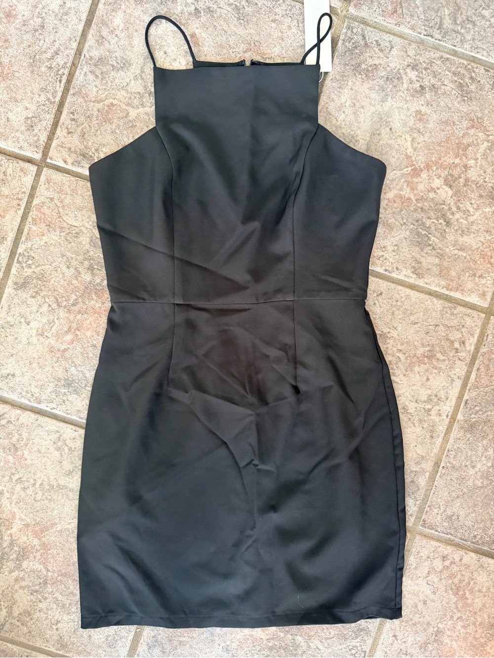 Minuet Petite Black Square Neck Spaghetti Strap Mini Dress